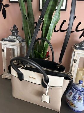 Nine West Beige, Cream & Black Colorblock Satchel